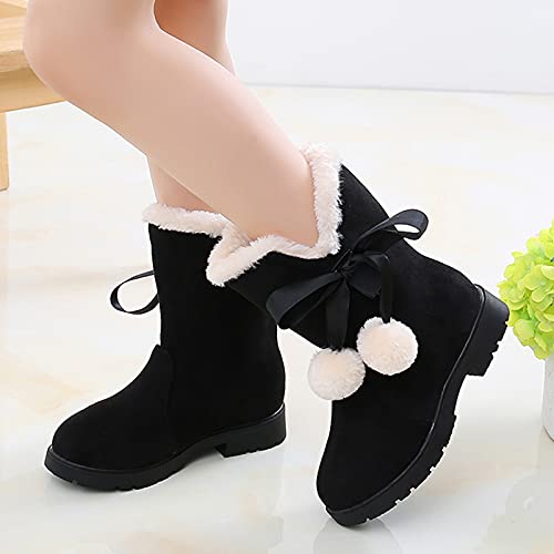Girls Winter Boots Casual Fleece Lined Outdoor Boots Mid Calf Fashion Princess Boot Warm Shoes with Pom Poms Bowknot4
