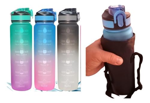 Garrafa De Agua VSSOLO Squeeze 1 Litro Squeeze Motivacional Academia Fitness Tie Dye Colorida Bike Caminhada Esporte (Azul Rosa)