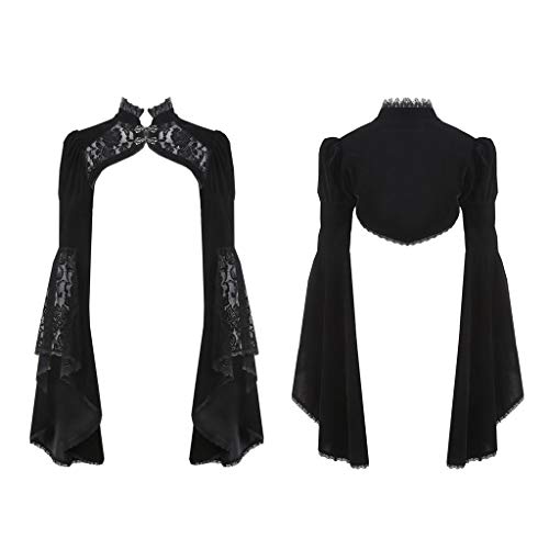 DARK IN LOVE Women's Gothic Bolero Jacket Ruffle Sleeve Lace Party Stage Performace Cosply Short Coat (S) Black