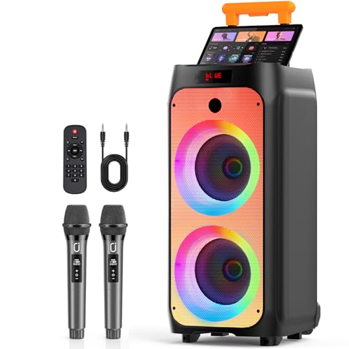 HWWR Karaoke Machine for Adults, Big Party Speaker with 500W Peak Power, Wireless PA System with Dual 8' Subwoofers, Disco Lights & 2 Microphones for Home Party Outdoor, Support USB/AUX/REC/TWS