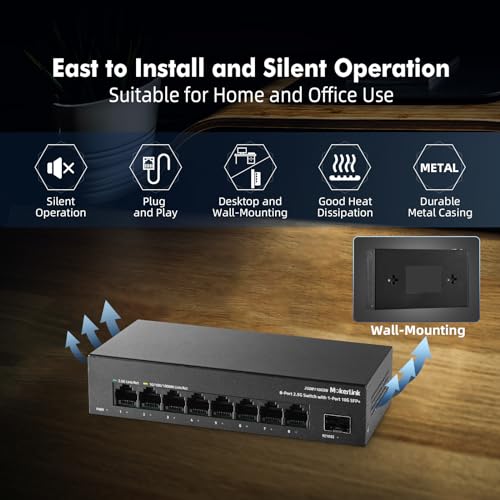 Image of MokerLink 8 Port 2.5G Ethernet Switch with 10G SFP+ Slot, 8x2.5G Base-T Ports Compatible with 100 /1000Mbps, Mini Size, Metal Unmanaged Fanless Multigigabit Network Switch