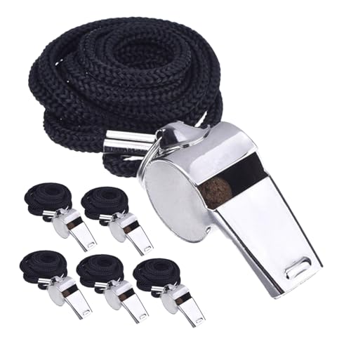 6 silbatos de acero inoxidable con cuerda para entrenadores y árbitros miniatura 1