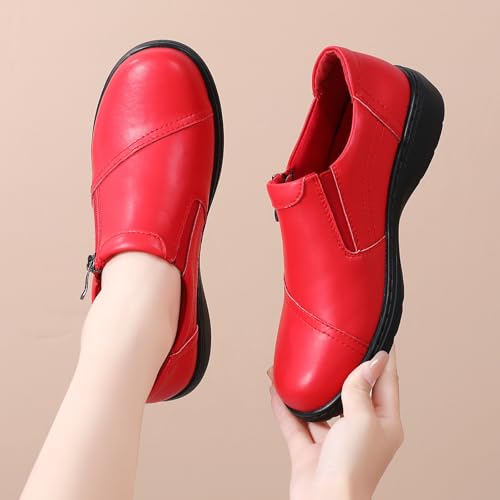 Image of QAE Loafers for Women Comfort Women's Penny Loafers with Zipper Orthopedic Lightweight Slip-On Flats Casual Work Dressy Walking Business Shoes