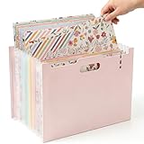 ALTABOMBA 12x12 Scrapbook Paper Storage Organizer with 13 Expandable Pockets, Large Scrapbook Storage for Craft Room Organization, Sticker Storage, Desktop Paper Holder (Pink)