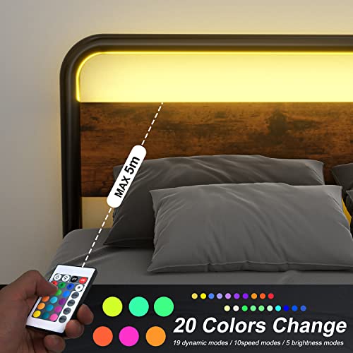 Full Bed Frame, Oval Shaped Platform Bed Full With Wooden Headboard Footboard, Metal Bed Frame Full With Led, Heavy Duty Bed Frame With Under Bed Storage, Mattress Foundation, No Box Spring Needed #TOP4