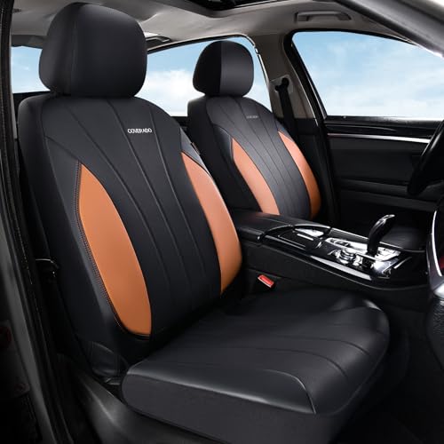 Image of Coverado Car Seat Covers Full Set, 5 Seats Waterproof Nappa Leather Automotive Seat Protectors, Front & Rear Luxury Mesh Seat Covers, All-Weather Universal Fit Most Cars for SUVs, Trucks, Brown&Black