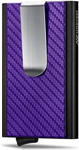 MOSIYEEF Minimalist Wallet for Men, RFID Blocking Card Wallet for Men, Card Holder with Money Clip with Leather Wrapped, Slim Front Pocket Automatic Pop Up Wallet Gifts for Men, Lilac Purple