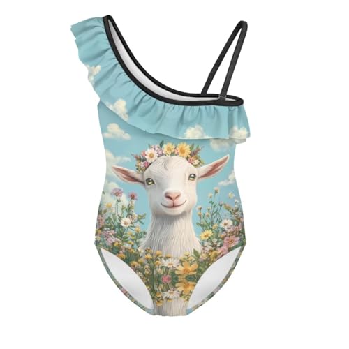 Image of Xpyiqun Swimsuits for Girls 3-14 1-Shoulder Ruffle Bathing Suit One Piece Adjustable Halter Swimming Wear