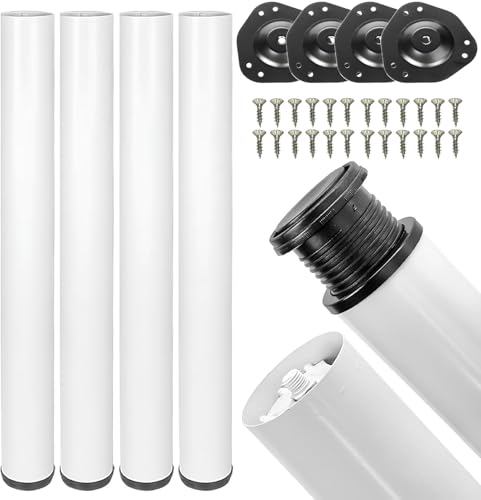 STOLMET Pieds De Meuble 4 Pièces en Acier Réglables en Hauteur 710 mm Pieds De Table Et Bureau Blanc