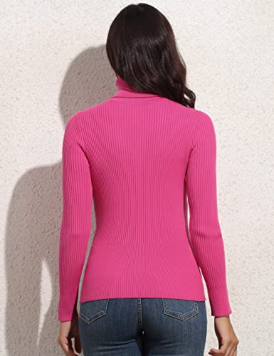 Image of PrettyGuide Women's Ribbed Turtleneck Long Sleeve Sweater Tops Hot Pink S