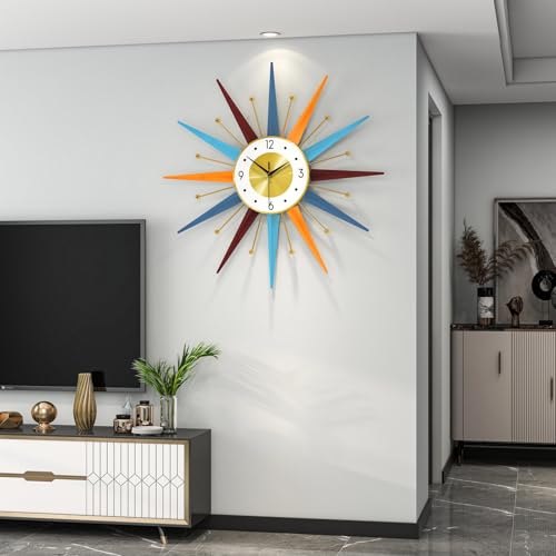Large Starburst Wall Clock for Living Room Decor 24 Inch Metal Decorative Mid Century Wall Clcok Big Modern Silent Quality Quartz Clock Battery Operated Non Ticking for Kitchen Office Bedroom - Image 2