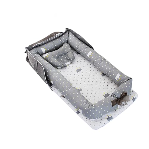 Sariny ベビーベッド 新生児 枕付き 折りたたみ式 ベッドインベッド ベビーベッド 添い寝 ポータブル 出産祝い 通気性 洗濯可能 通気性 (灰色の王冠)