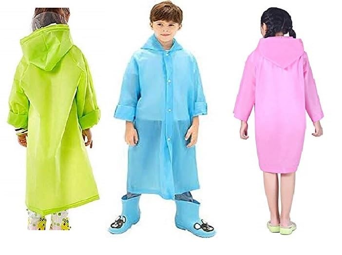 VKG Kid's Boy's Outdoor Traveling Plain Raincoat/Rain wear/Rain Suit(Green, Pink & Blue)-(Pack of 03) (2-3Years)