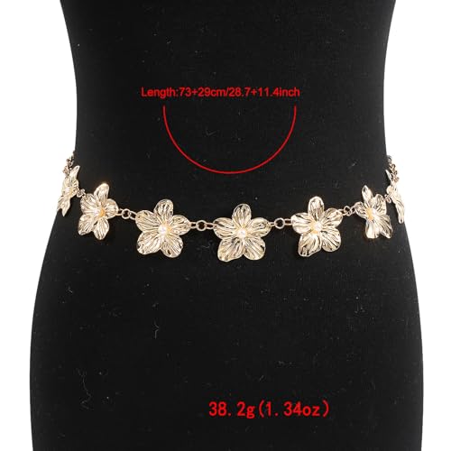 Metal Adjustable Waist Chain Belt for Women Sexy Pearl Flowers Waist Belt Simple Gold Floral Link Belly Waist Body Chain Jewelry3