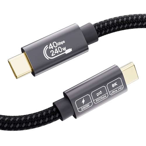 EUDOBEL USB4 Kabel mit Thunderbolt 4 Kabel 2m 8K@60Hz 4K@144Hz HDR Videokabel Schnellladung 240W 5A PD3.1 40Gbps USB C Datenkabel für Thunderbolt 3 PSSD MacBook iPad iPhone 16 iPhone15 Switch