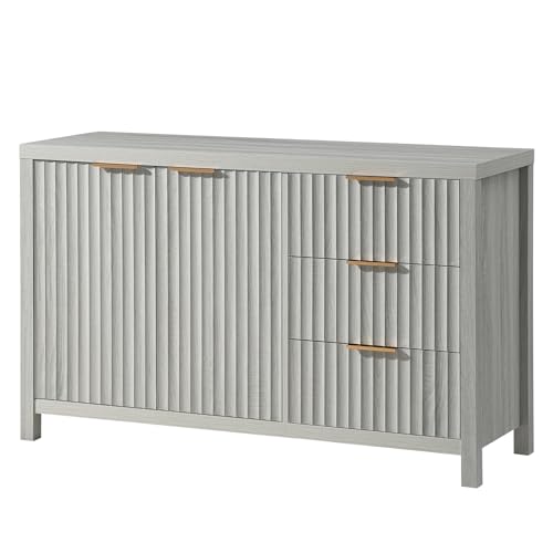 Image of OAKHAM HOME Oxford Fluted Sideboard - Buffet - Accent Cabinet; Adjustable Shelves for Living Room
