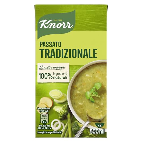 Knorr Passato di Verdure Tradizionale, Minestrone con 10 Verdure, 100% Ingredienti Naturali, Ricco di Fibre e Fonte di Proteine, Senza Conservanti Aggiunti, Senza Coloranti, Vegetariano, 500 ml