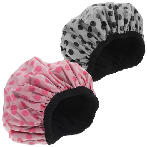 jojofuny Gorros de Ducha Impermeables Reutilizables para Mujer, 2 Piezas, Triple Capa Interior de Microfibra Absorbente, Diseño Elástico Ajustable, Colores Negro Puntos y Rojo Puntos,
