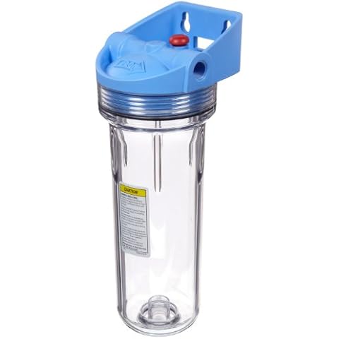 Pentair Pentek 158643 3G Slim Line Filter Housing, 3/8" NPT #10 Under Sink Clear Water Filter Housing, Integral Bracket Cap with Pressure Relief Button, 10 Inch, Blue/Clear Cover