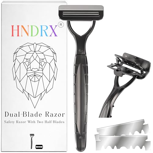 HNDRX® Rasierhobel Herren Safety Razor Damen Dual-Blade System Edelstahl Nassrasierer mit schwenkbarem Kopf inkl. 20 japanische Rasierklingen (Obscura Black)