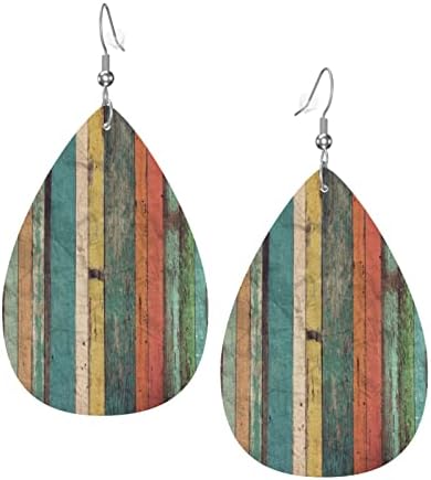 Wood Grain Faux Leather Teardrop Earrings Lightweight Drop Dangle Earrings For Women Girls