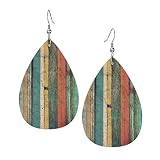 Wood Grain Faux Leather Teardrop Earrings Lightweight Drop Dangle Earrings For Women Girls