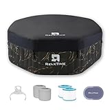 Inflatable Hot Tub Spa 4-6 Person, Octagon Outdoor Portable Blow Up Hottub 130 Air Jets with Energy Efficient Cover, Built in Heater Pump, Cup Holder, 2 Filters, Black