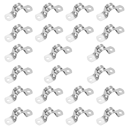 XINSHENG 22Pcs Pipe Strap Clamp Holder M10mm Stainless Steel Brackets Saddle Clip U Shaped Clips Straps Two Hole Tube Strap Tension Clips Hose Clamp for Anchor Water Pipe Wooden Panels