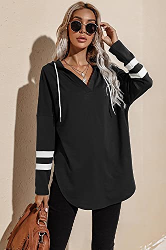 Image of Womens Long Sleeve V Neck Hoodie Sweatshirts Lightweight Pullover Tops