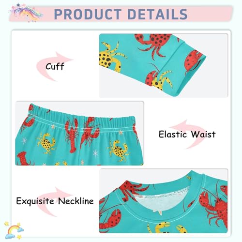 Pajama Sets Long Sleeve Leopard Lobsters and Crabs Pattern Soft Comfy Sleepwear 2 Piece PJS 3-8T4