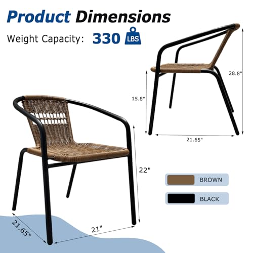 Image of 4 Stackable Wicker Patio Chairs, Weather-Resistant Outdoor Seating, Ideal for Balcony Porch Lawn & Small Patio Furniture Set Decor, Brown