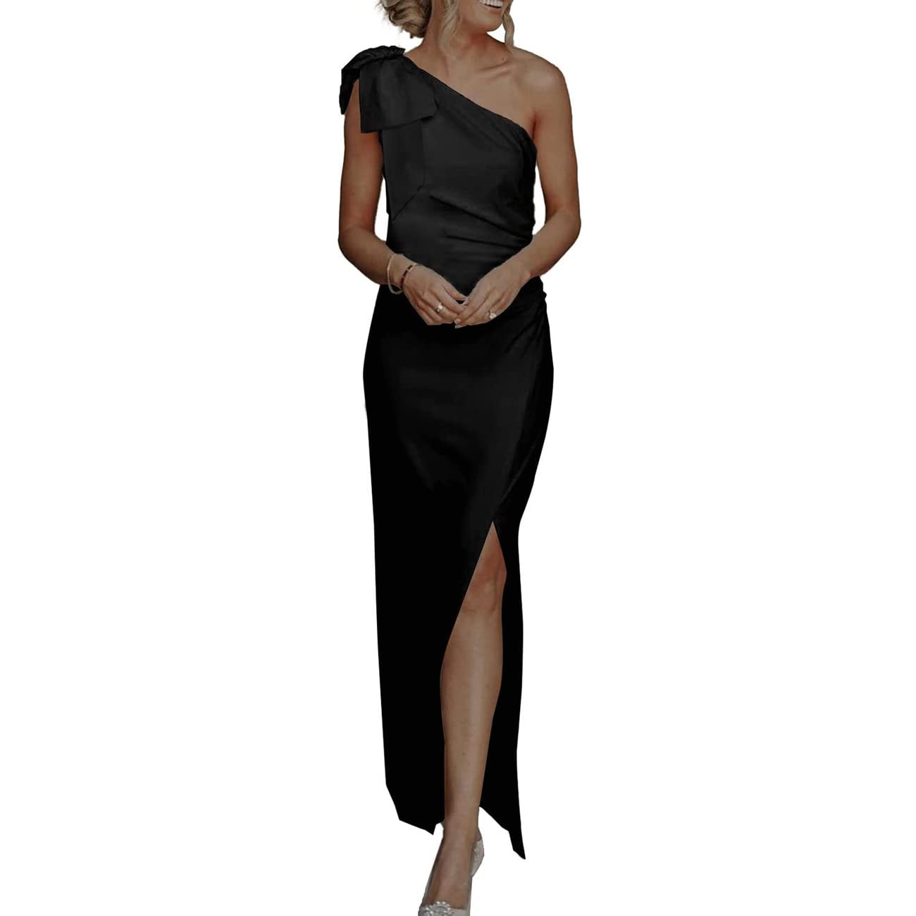 RPAEOY Vestido Mujer Ajustado de un Solo Hombro sin Mangas Color Sólido Elegante Largo Vestidos de Noche para Fiesta
