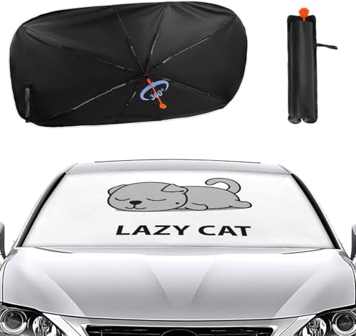 車用サンシェード かわいい 面白い ネコ 傘型 折りたた式 遮光 遮熱 紫外線遮蔽おしゃれ 取り付け簡単