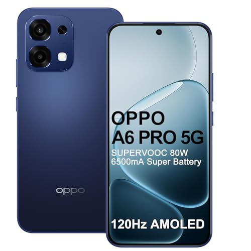 OPPO A6 Pro 5G 8+256GB Smartphone AI, Batteria Grande 6500mAh Telefono, SUPERVOOC 80W, Dimensity 6300 5G, 6,57' AMOLED 120Hz Schermo, IP69, Fotocamera AI 50MP Telefono Android 15, NFC, Dual SIM, Blu