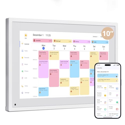 Dragon Touch 10,1 Zoll Digitaler Kalender - Elektronischer Familienplaner mit 32GB Speicher, Digitaler Terminplaner Touchscreen Intelligenter Tischkalender-Weiß
