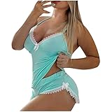 RTRDE Women's Lingerie, Sexy Pajamas Women Lingerie for Naughty Sex Lingerie Boudoir Shoot Women's Fashion Lace Set Suit Solid Color Wireless Bra Underwear Panties Shirt Lingeries Pink (S, Cyan)