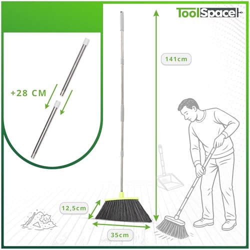 ToolSpace XL Besen und Kehrschaufel Set Grün Schaufel und Besen Kit mit Langem Griff Kehrmaschine Kehrgarnitur Combo für Haus Büro Garage Küche Aufrechter Kehrset mit Kamm Broom Dustpan Bodenreinigung – Bild 3