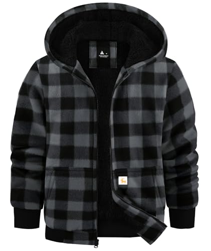 Image of GEEK LIGHTING Boys Flannel Jacket Sherpa Lined Hoodies Zip Up Fleece Plaid Shirt Jackets Winter Outdoor Coat Warm