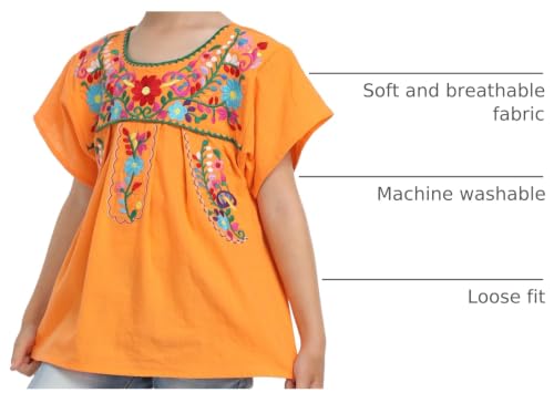 Image of YZXDORWJ Mexican Blouse for Girls Traditional Embroidered Summer Short Sleeve Peasant Blouse for Kids