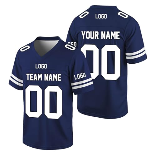 Personalisierte American Football Trikots mit Name Nummer Logo Karneval Kostüm T-Shirt für Kinder Erwachsene Junge Mädchen Herren Damen
