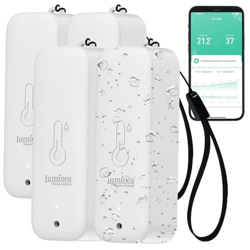 Luminea Home Control Thermometer: 4er-Set WLAN-Außen- und Innen-Temperatur- und Luftfeuchtigkeitssensor (Thermometer Hygrometer WLAN, Funk innen...