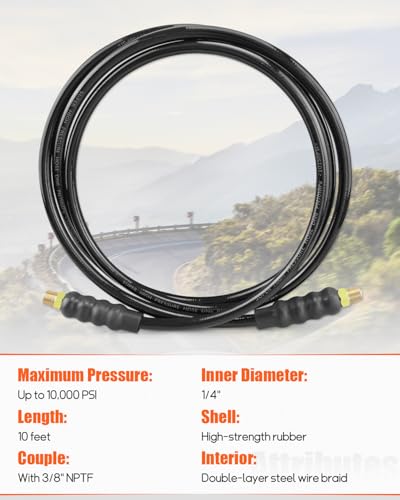 Image of 10 Feet 10000psi High Pressure Hydraulic Hose, CH-604 Coupler 3 /8 Inch NPTF Thread, 1 /4 inch ID x 10 FT(Black, 10' 10000psi)