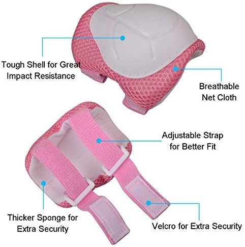 Jim's Store Kids Skate Pads 6pcs Adjustable Kids Knee Pads Elbow Pads Wrist Pads Protective Gear Set for Cycling Roller Skating Scooter (Pink) - Image 5