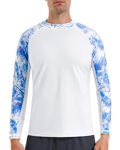 Men Long Sleeve Swim Shirts, UV Sun Protection Rash Guard, UPF 50+ Fishing Base Layer