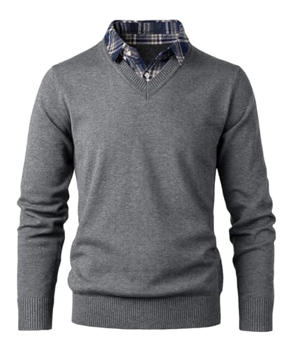 Pull col en V homme effet chemise 2-en-1 en maille chenille slim fit