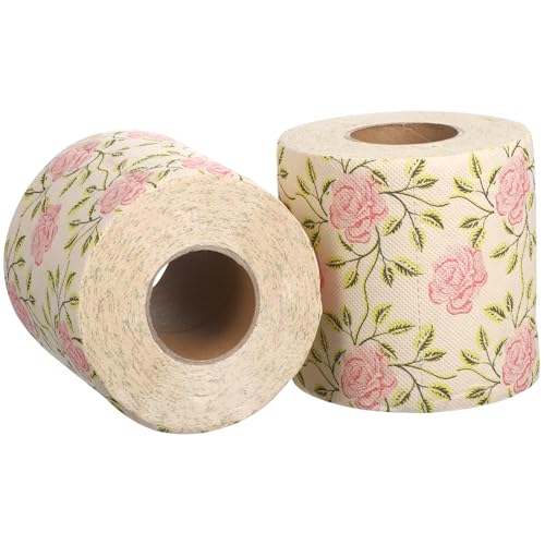 Papel higiénico de bambú estampado rosa de dos rollos ecológicos
