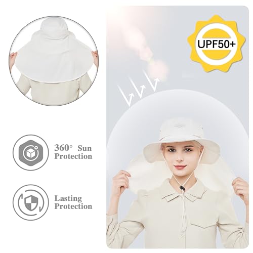 Image of Palmyth Head Net Hat, Sun Hat Safari Hat | UPF 50+, Removable Neck Flap, Water-Repellent, Wide Brim, Adjustable Chin Strap for Fishing and Gardening