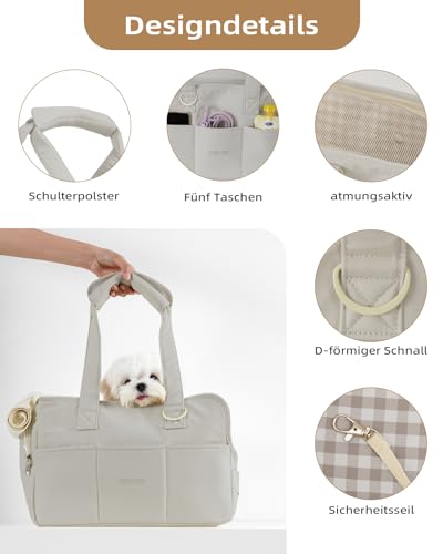 ONECUTE Hundetrage für kleine Hunde Kaninchen Katze mit großen Taschen, Baumwolltasche, Hundetrage Soft Sided, zusammenklappbar Travel Puppy Carrier (Gray, 34 * 16 * 25 cm)