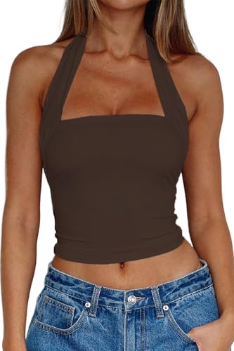 TiulZial Damen Neckholder Rückenfreies Crop Top Sexy Y2K Ärmelloses Tank...