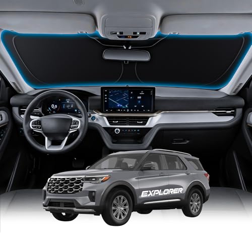 Image of Wigoo for Ford Explorer Windshield Sunshade [OEM Design, 100% Sun Blockage] Foldable Heat Insulation Sun Shade with Storage Bag, for Ford Explorer (2020-2026), Silver Coating